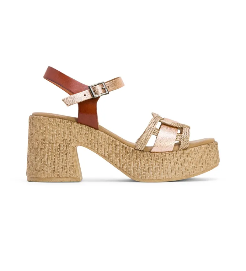 Sandalias de Piel Jana bronce -Altura tacón 8cm-
